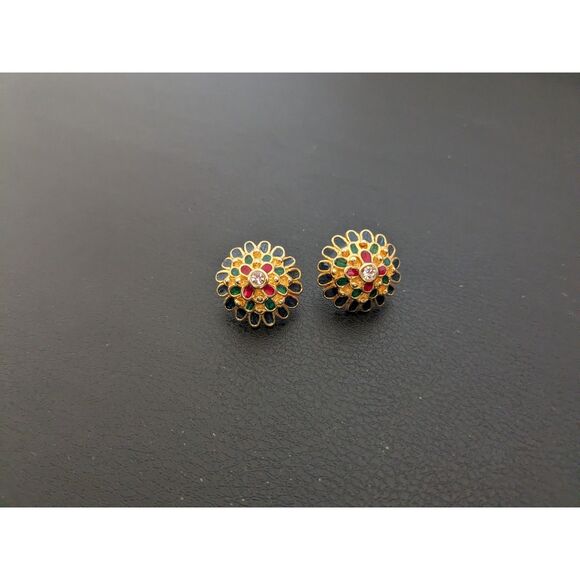 Vintage 80's Style Colorful Cluster Gems Earrings - Umbrella Shape - Picture 3 of 5